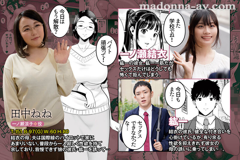 「原作:黒巣ガタリ かのまましんどろーむ 娘の彼氏をこっそり寝取り！！大人気同人サークル「DOLLPLAY」が描く彼女の母の肉感ボディが魅せる妖艶な痴態をマドンナで忠実実写化！！ 田中ねね」のサンプル画像1枚目