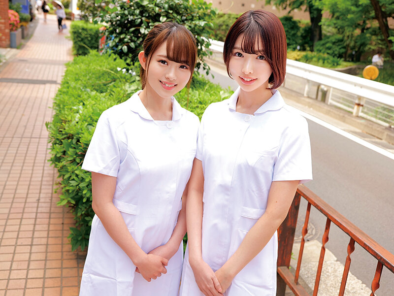 「【童貞君を探し出して筆おろしセックス出来たら100万円！？】親友の素人娘2人が童貞求めてはじめての逆ナンパ！！りのゃん じゅんちゃんWカワイイ看護師さん！オナニーじゃないと射精できない遅漏チ○ポを気持ちよーく改善治療///W白衣の天使がヌキヌキハーレムご奉仕//…」のサンプル画像1枚目