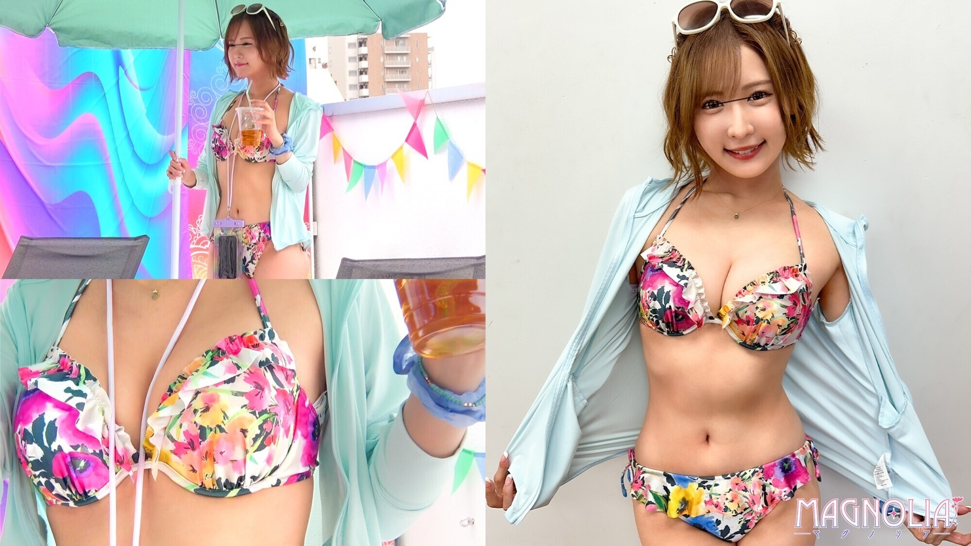 「『恋人を求めて水着ギャルと一般男性がお互いに触れ合うオイルマッサージでどこまで発展するのか!?』白ギャルとイケメンがマッチングしてヌルヌル素股で擦り合い♪・・・生ハメに発展して中イキしながら彼氏のことを忘れて浮気中出し☆【街角素人モニタリング♯なるみ】」のサンプル画像1枚目