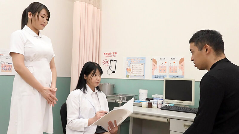 「鈴河めぐみ・宮ノ木しゅんかが美人女医と看護婦に扮して手コキ治療する皮膚科診察プレイ」のサムネイル